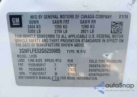 2016 Chevrolet Equinox Lt z USA, uszkodzony, nr VIN 2GNFLFE32G6239985
